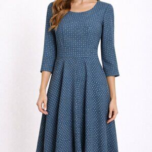 British Boden Kate Teal Wool Polka Dot Midi Dress Sz 6R